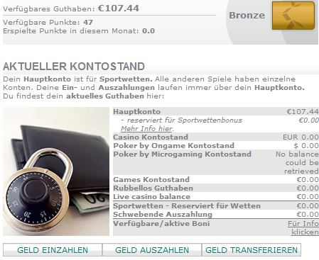 Wettkonto beim Anbieter Betsson