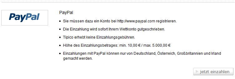 PayPal Sportwetten bei Tipico