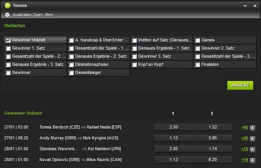 Tennis Wettangebot Netbet - Ausschnitt