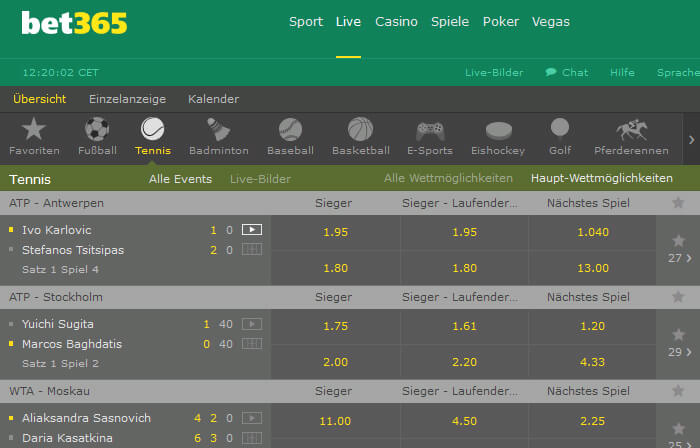 Live-Wetten Angebot Bet365