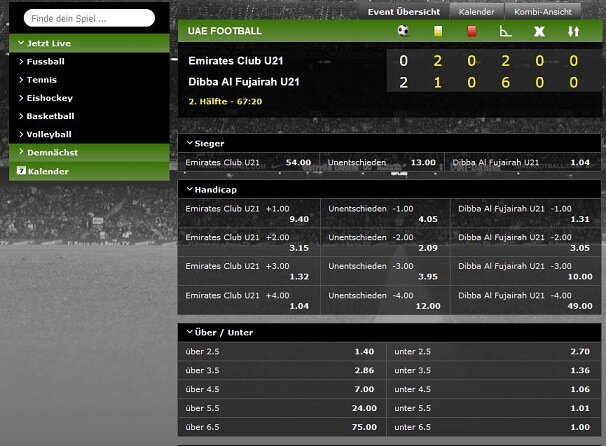 Betsson Live Wetten Screenshot der Betsson Livewetten Konsole