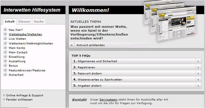 Interwetten Hilfesystem