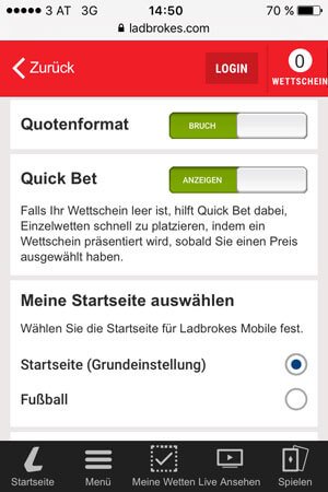 Ladbrokes Wettkonto Einstellungen