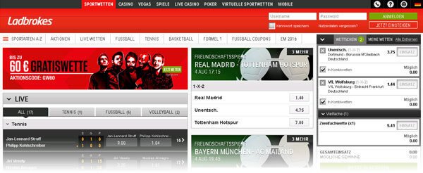 Ladbrokes Wettseite Ladbrokes Screenshot