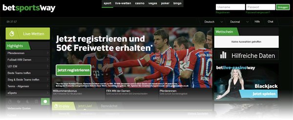 die Wettseite von Betway Betway Website Screenshot
