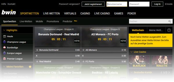 Bwin Wettseite Bwin Screenshot