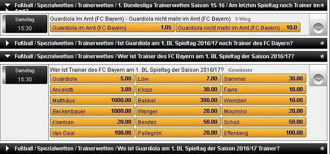 Betsafe Guardiola Trainerwetten