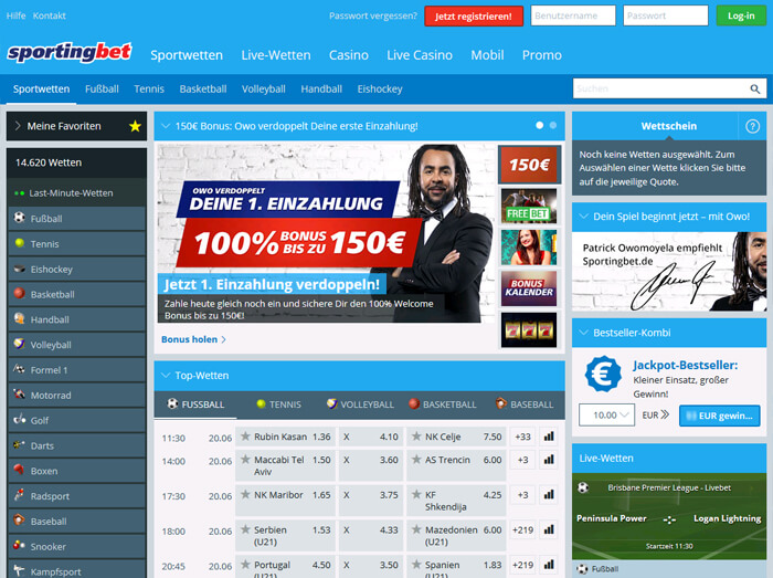 Die Wettseite von Sportingbet