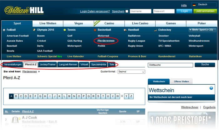 William Hill Pferdewetten