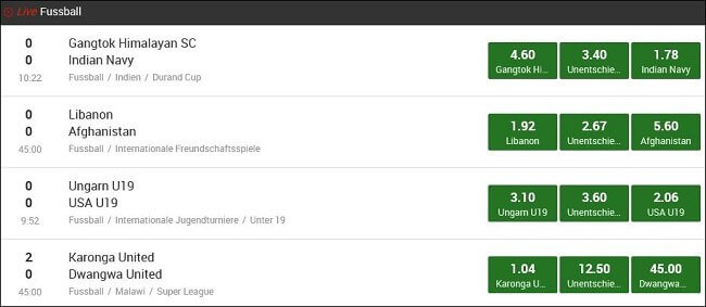 Unibet Live Wettquoten