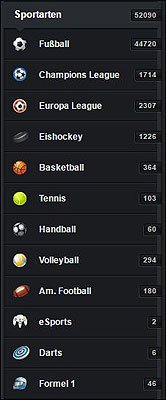 Sportarten Auswahl im XTip Wettangebot