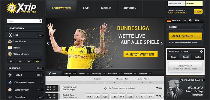 Screenshot der XTip Webseite