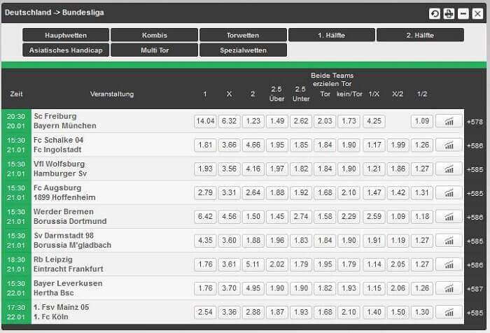 Fußball Wettprogramm von Kulbet Kulbet Fußball Wettangebot mit Spielen aus der Bundesliga
