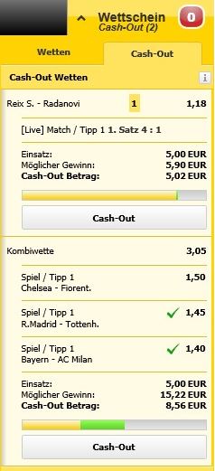 Interwetten Cash Out im Wettschein