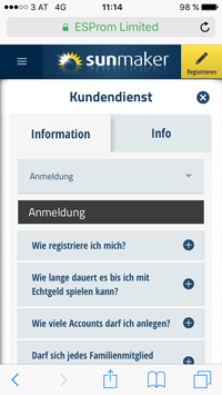 Sunmaker mobile App Kundendienst