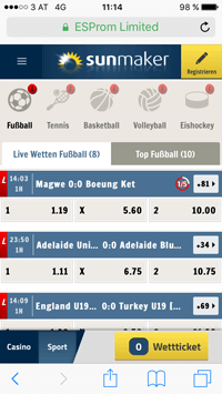 Sunmaker mobile Sportwetten Home