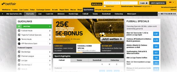Betfair Wettseite Betfair Screenshot