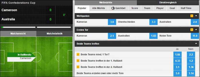 Livewetten Center Betfair Wettquoten