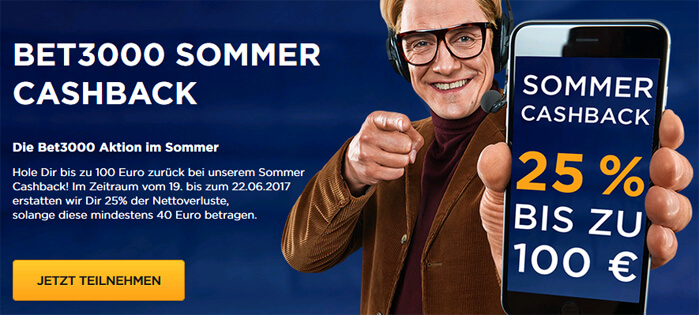 bis zu 100 Euro Cashback bei Bet3000