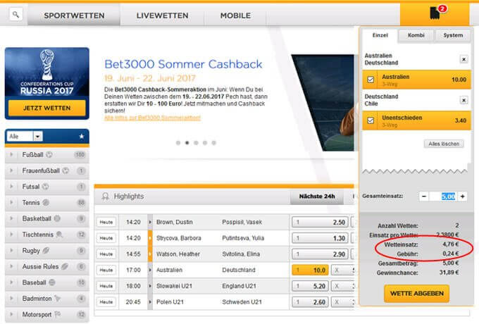 Wettsteuer bei Bet3000