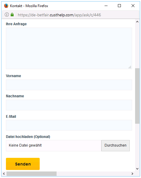 Betfair Kundendienst Kontaktformular