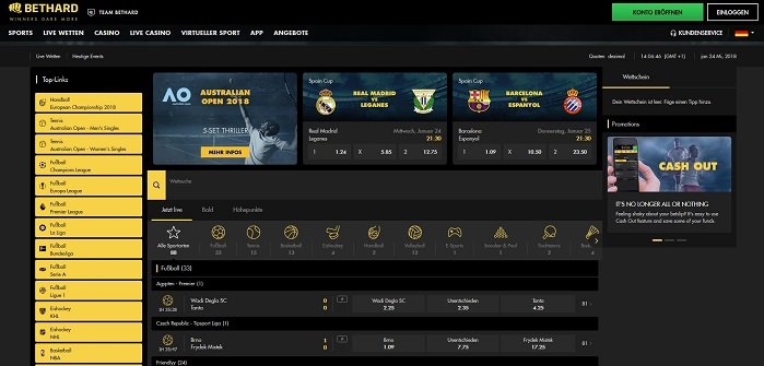 Die Wettseite von Bethard im Sportwetten Test