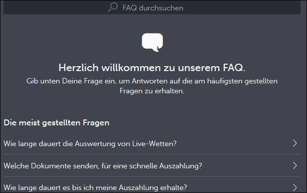FAQ-Bereich von ComeOn