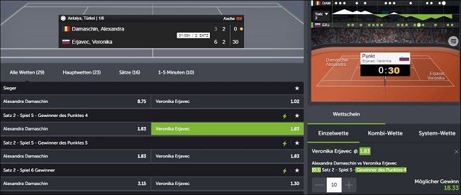 Comeon Tennis Livewetten