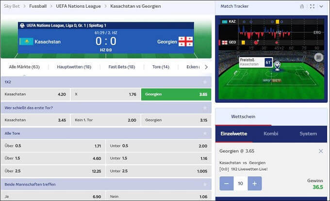 Live Wetten von Sky Bet Sky Bet Live Wetten Angebot
