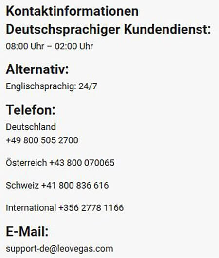 Öffnungszeiten des LeoVegas Kundenservice LeoVegas Kundenservice Öffnung