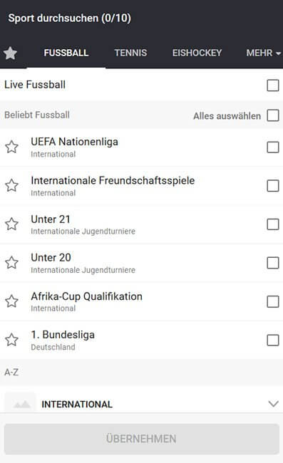 Grafik zu LeoVegas Fussballwetten Auswahl