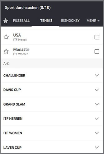 Grafik zu LeoVegas Tenniswetten Auswahl