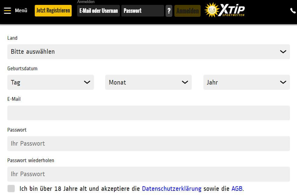 Wettanbieter XTip Registrierung
