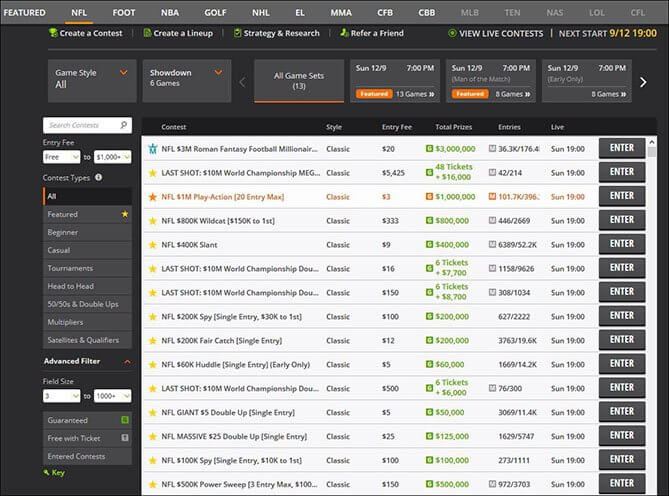 DraftKings NFL Contests