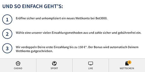 Bet3000 Neukundenbonus