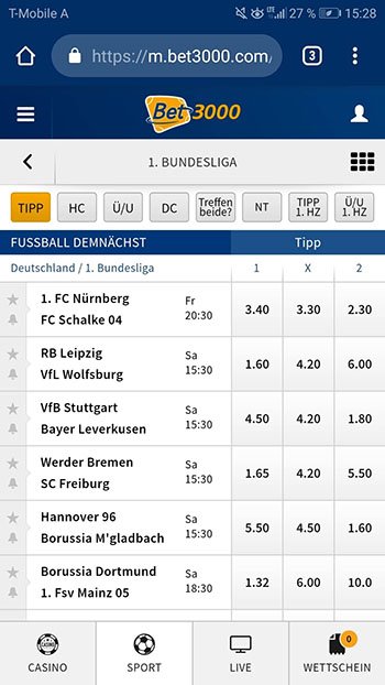 Bet3000 Wettquoten