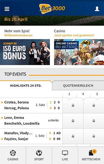 Bet3000 Sportwetten Screenshot mobil