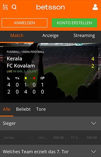 Live Wetten bei Betsson