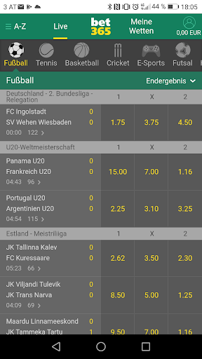 Live Wetten bei Wettanbieter Bet365