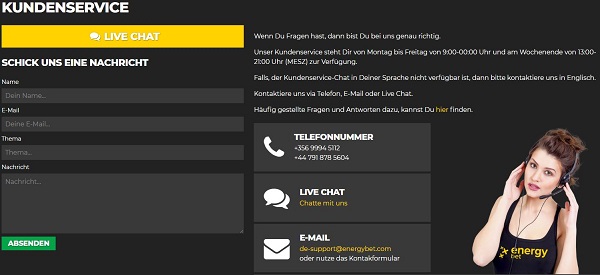 Kundensupport bei Energybet