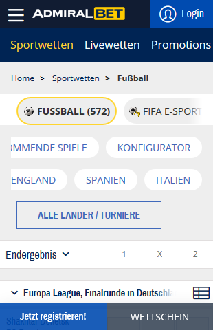 AdmiralBet Fußball Wetten Übersicht