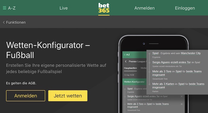 bet365 Wetten-Konfigurator für Fußball