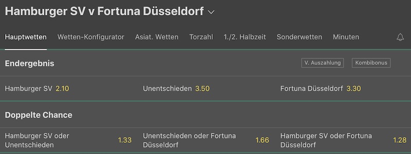 Bet365 Wetten Konfigurator 2. Bundesliga