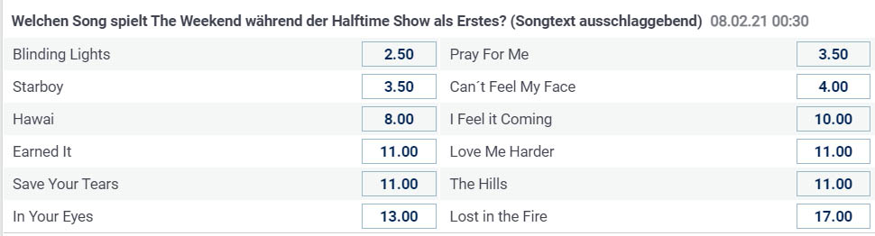 Super Bowl Wetten Halftime Show 2021