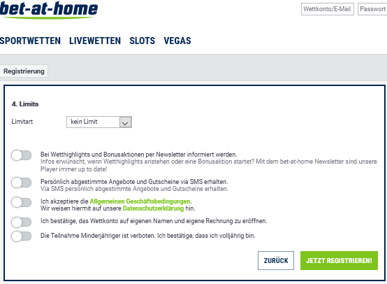 Bet-at-home Registrierung Kontoeröffnung