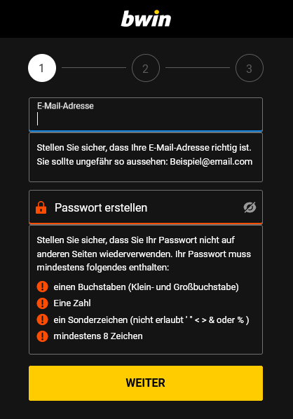 Bwin Registrierung