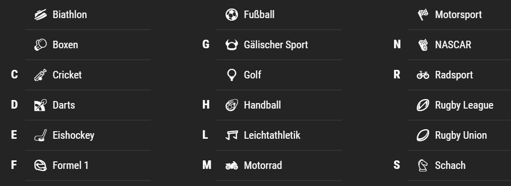 Bwin Sportarten Auswahl