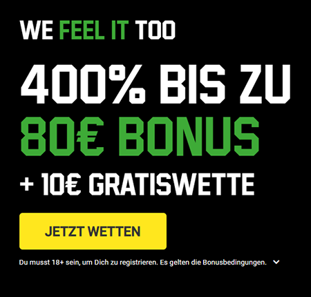 Grafik 400 Prozent Neukunden Bonus bei Unibet