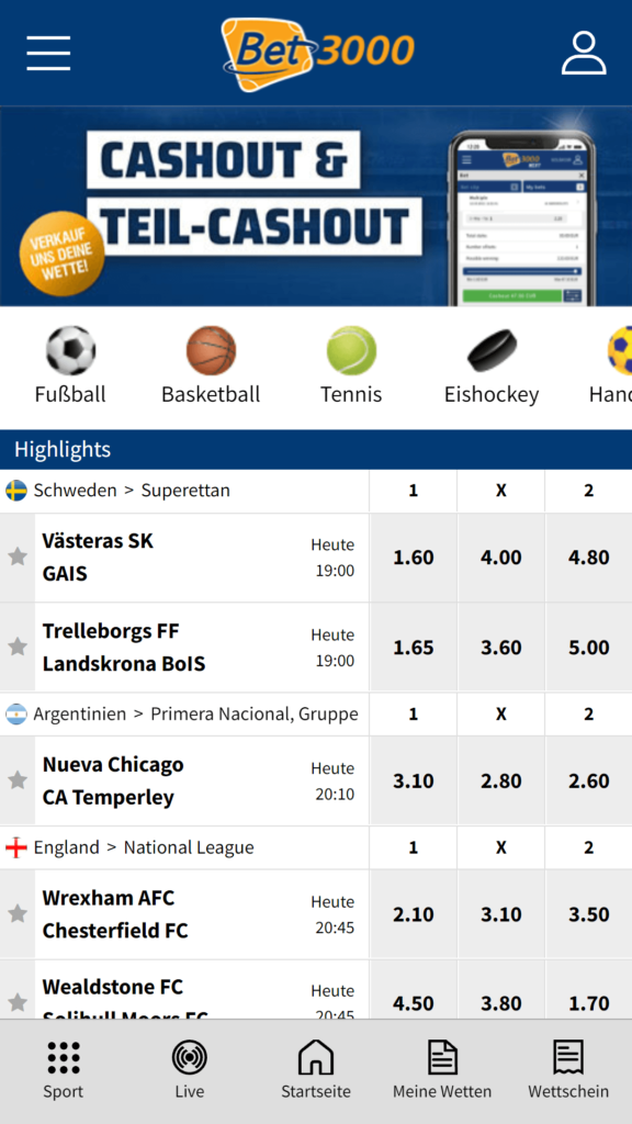 Bet3000 Wettquoten im Wettanbieter Test