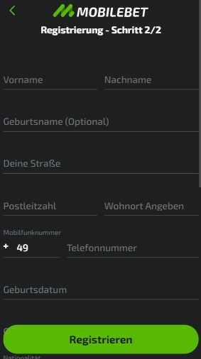 Mobilebet Registrierung